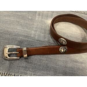 PGA Tour‎ Men's Brown Leather Belt Sz 38 Silver Golf Logo B21